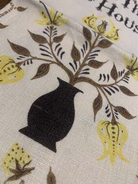 VTG Linen Kitchen Tea Towel Retro Peg Thomas BLESS This House Yellow Colonial